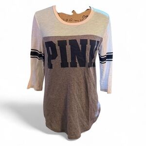 Victoria's Secret PINK grey, blue and white 3/4 sleeve top size XS